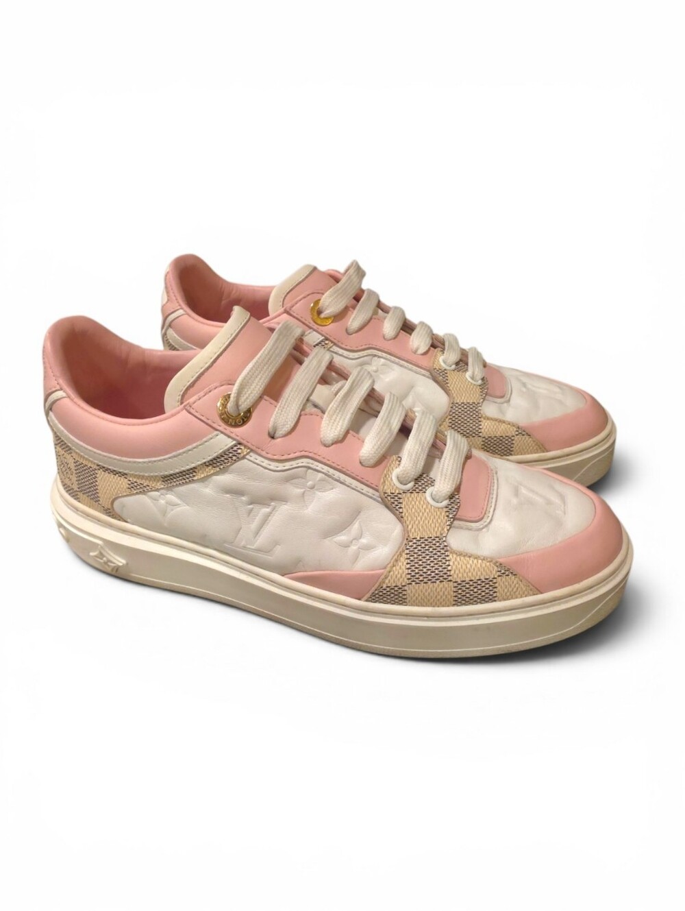 Louis Vuitton Time Out Sneakers | Pink Damier Azur Mono Leather | EU 38 / US 7.5
